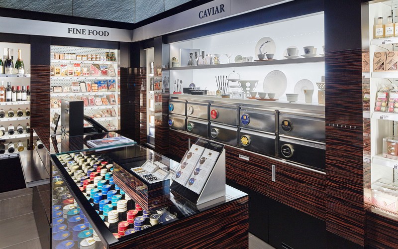 Münch+Münch Projekt Caviar House & Prunier Experience Store Flughafen Frankfurt - Kassenbereich und Kühlschubladen